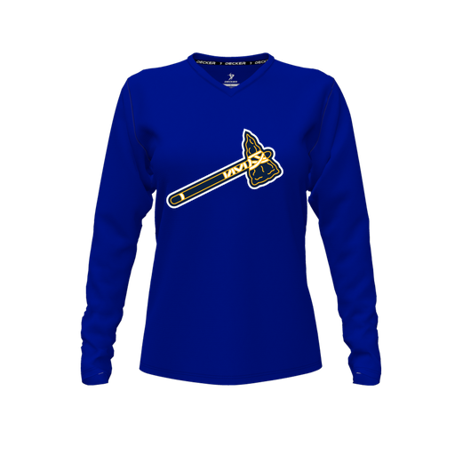 [FTLVCFRY-FYXS-LOGO2] Decker Comfort T-Shirt (Female Youth XS, Royal, V Neck, Logo 2, Long Sleeve)