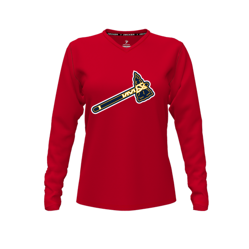 [FTLVCFRD-FYXS-LOGO2] Decker Comfort T-Shirt (Female Youth XS, Red, V Neck, Logo 2, Long Sleeve)