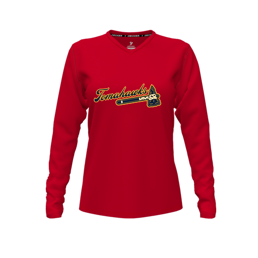 [FTLVCFRD-FYXS-LOGO3] Decker Comfort T-Shirt (Female Youth XS, Red, V Neck, Logo 3, Long Sleeve)