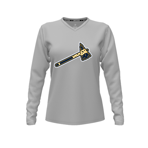 [FTLVCFGY-FYXS-LOGO2] Decker Comfort T-Shirt (Female Youth XS, Gray, V Neck, Logo 2, Long Sleeve)