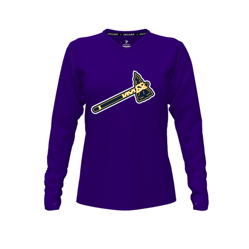 [FTLVPTPP-FYXS-LOGO2] Decker Performance T-Shirt (Female Youth XS, Purple, V Neck, Logo 2, Long Sleeve)